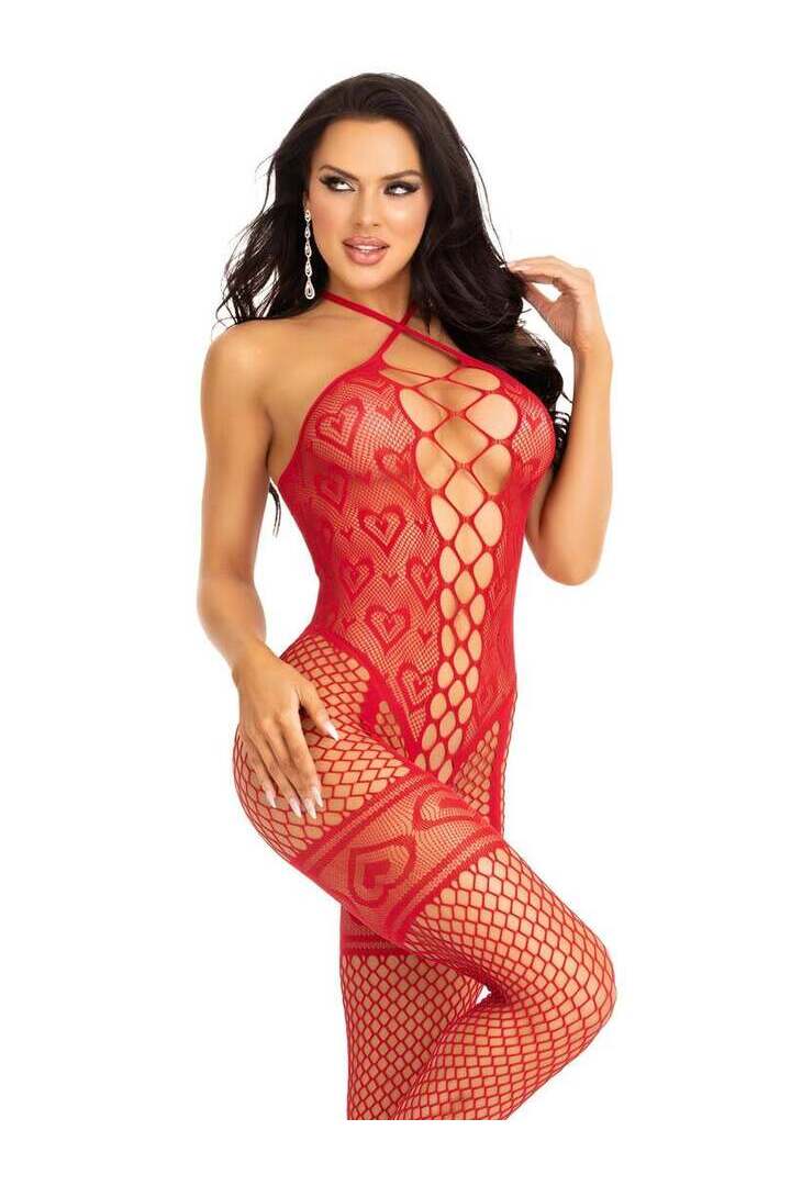 Leg Avenue Love Sign Heart Net Bodystocking in One Size 7