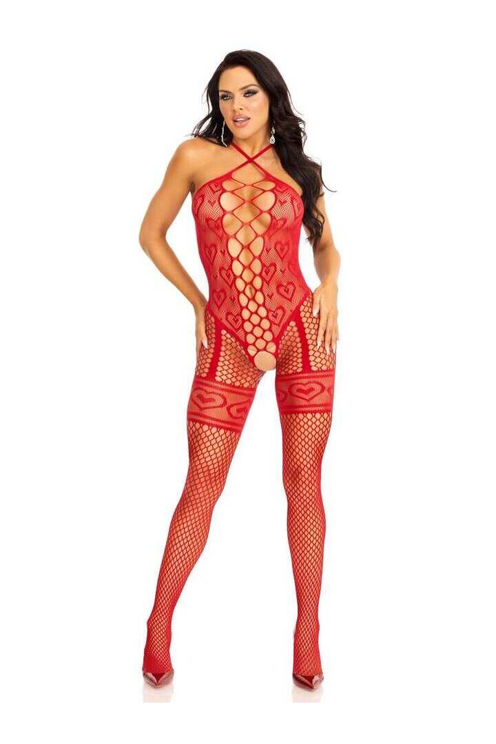 Leg Avenue Love Sign Heart Net Bodystocking in One Size 8