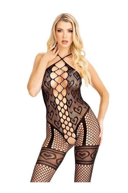 Leg Avenue Love Sign Heart Net Bodystocking in One Size 