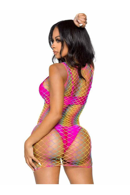 Leg Avenue Lucky You Rainbow Net Tank Dress Multicolor in One Size 2