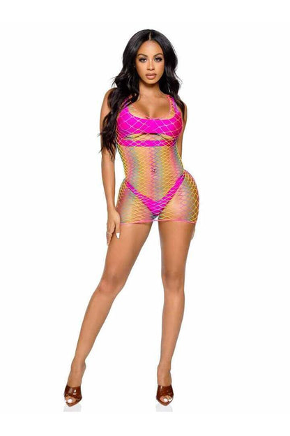 Leg Avenue Lucky You Rainbow Net Tank Dress Multicolor in One Size 3