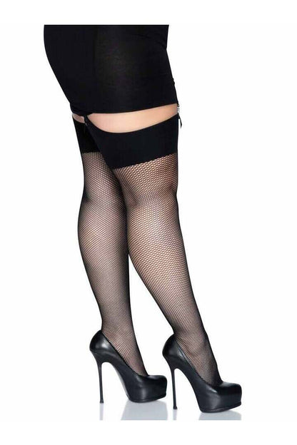 Leg Avenue Lucy Plus Fishnet Thigh High Stockings Black in 1X/2X 2