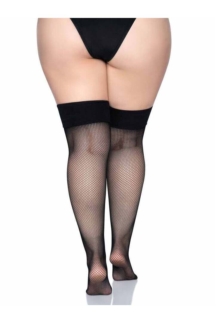 Leg Avenue Lucy Plus Fishnet Thigh High Stockings Black in 1X/2X 4