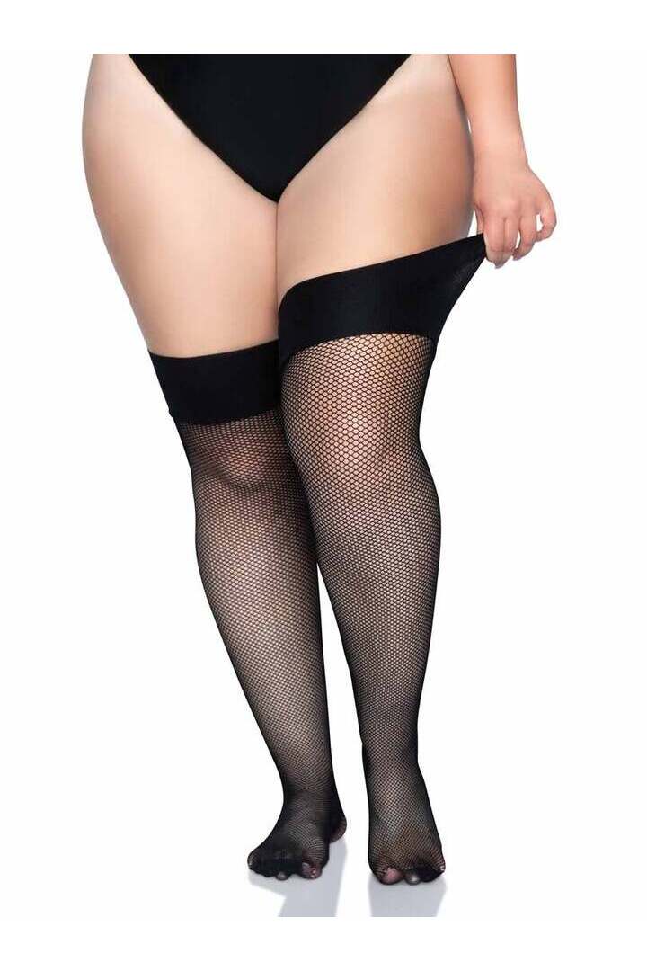 Leg Avenue Lucy Plus Fishnet Thigh High Stockings Black in 1X/2X 5