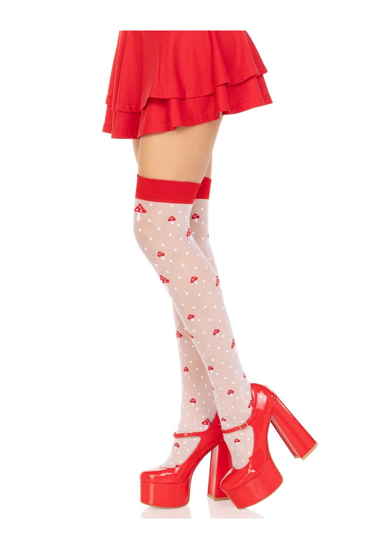 Leg Avenue Magic Mushroom Thigh Highs White/Red in One Size  1
