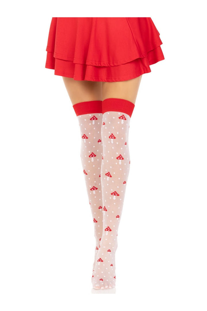 Leg Avenue Magic Mushroom Thigh Highs White/Red in One Size  2