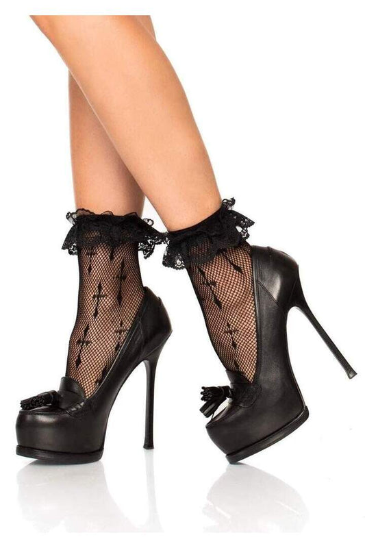 Leg Avenue Maria Cross Net Ankle Socks Black in One Size 