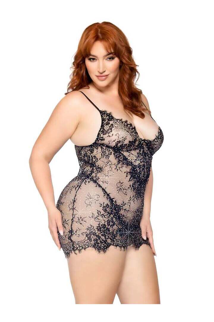 Leg Avenue Meant To Be Plus Lace Dress Set Black in 1X/2X 3