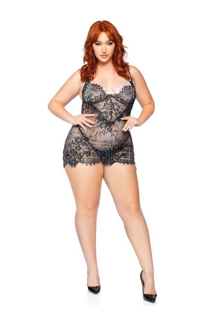 Leg Avenue Meant To Be Plus Lace Dress Set Black in 1X/2X 4
