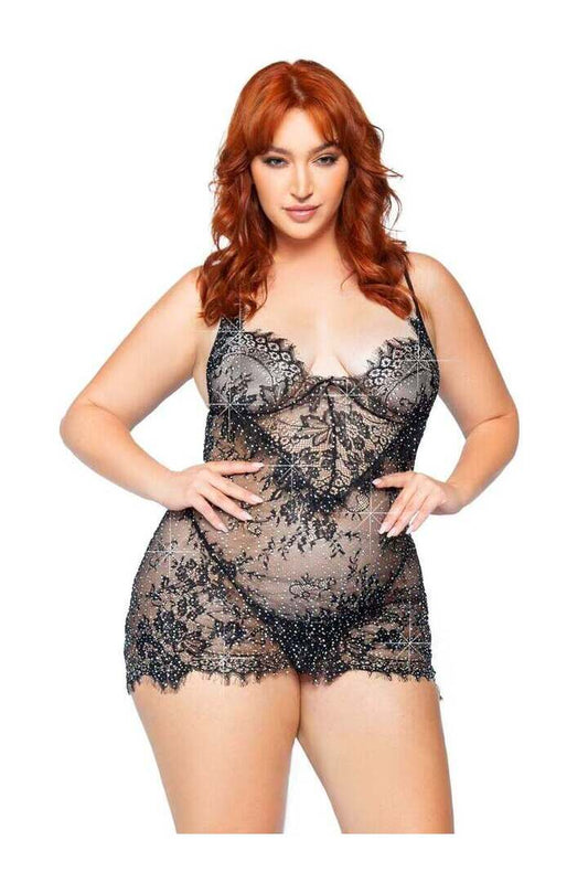Leg Avenue Meant To Be Plus Lace Dress Set Black in 1X/2X 