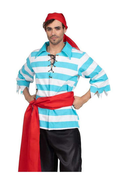 Leg Avenue Men's 4 PC Pillaging Pirate Costume in Blue/White 