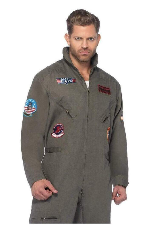 Leg Avenue Men's Plus Top Gun Costume Flight Suit in Green 