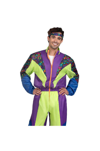 Leg Avenue Men's Retro 80s Tracksuit Costume Purple/Green 3