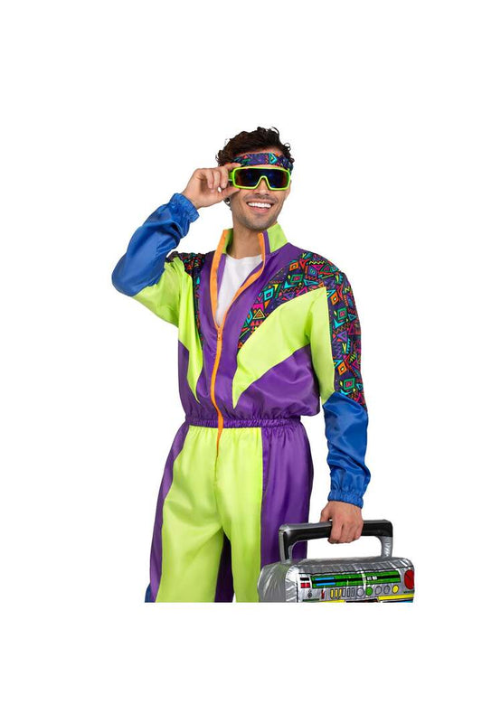 Leg Avenue Men's Retro 80s Tracksuit Costume Purple/Green 