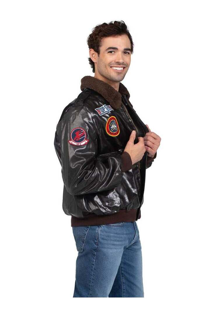 Leg Avenue Men's Top Gun Bomber Jacket in Brown 2