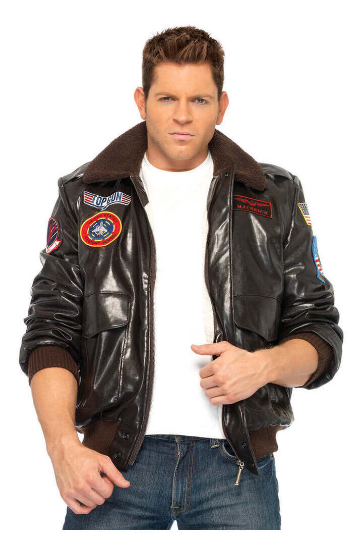 Leg Avenue Men's Top Gun Bomber Jacket in Brown 7