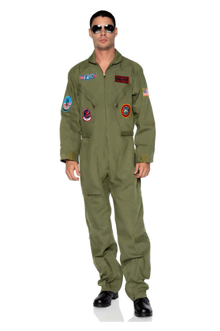 Leg Avenue Men's Top Gun Costume Flight Suit in Green 6