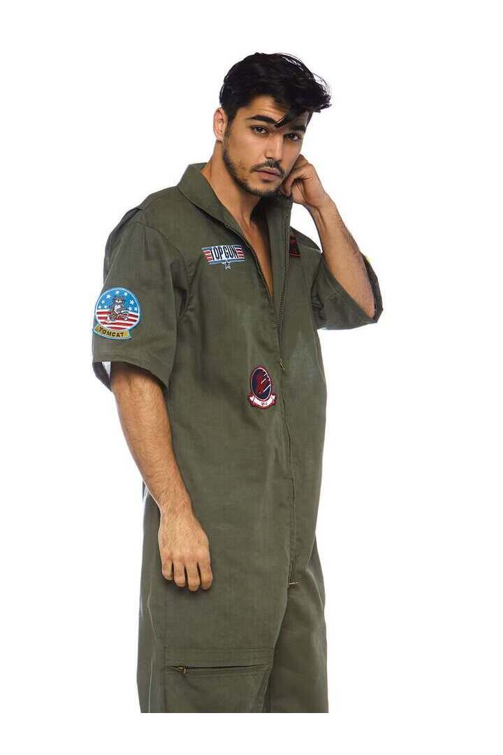 Leg Avenue Men's Top Gun Costume Short Flight Suit in Green 2