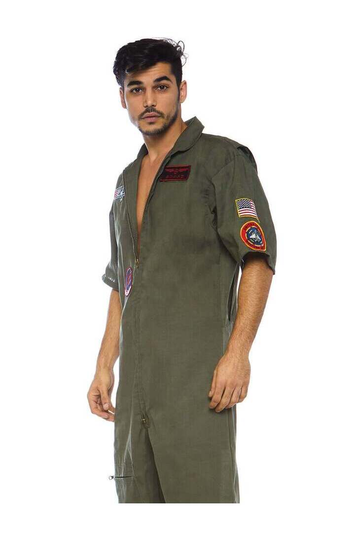 Leg Avenue Men's Top Gun Costume Short Flight Suit in Green 3