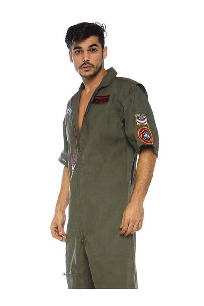 Leg Avenue Men's Top Gun Costume Short Flight Suit in Green 3