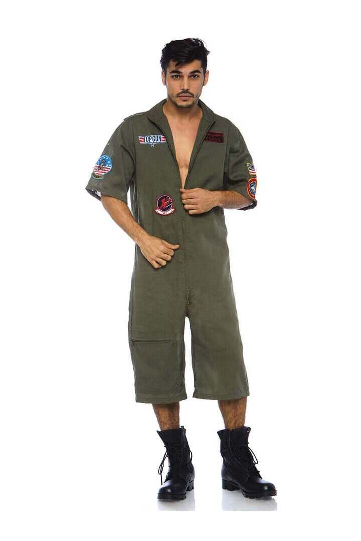 Leg Avenue Men's Top Gun Costume Short Flight Suit in Green 4