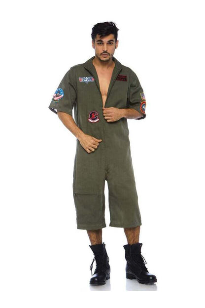 Leg Avenue Men's Top Gun Costume Short Flight Suit in Green 4