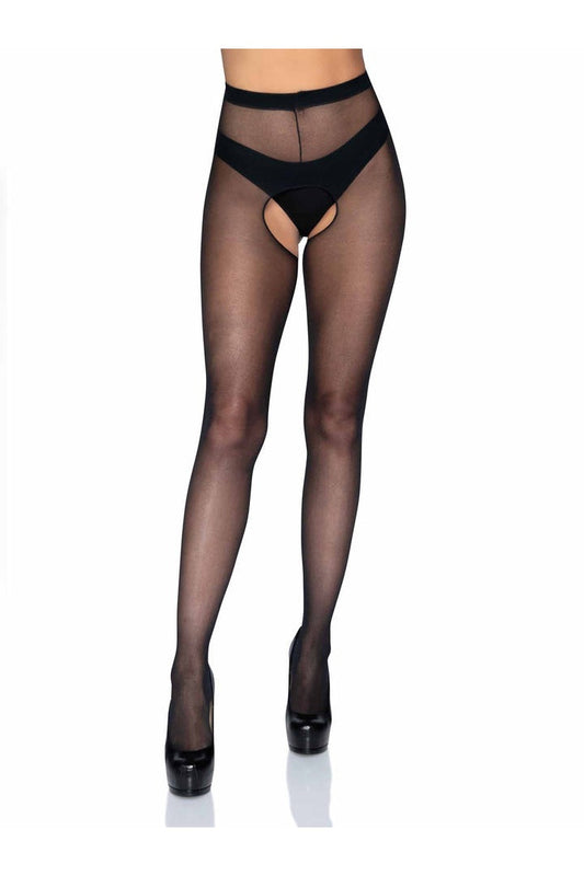 Leg Avenue Mercedes Sheer Crotchless Pantyhose in One Size  2