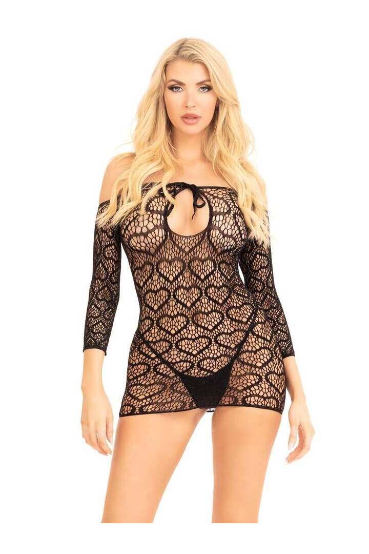 Leg Avenue Modern Love Heart Net Dress in One Size 