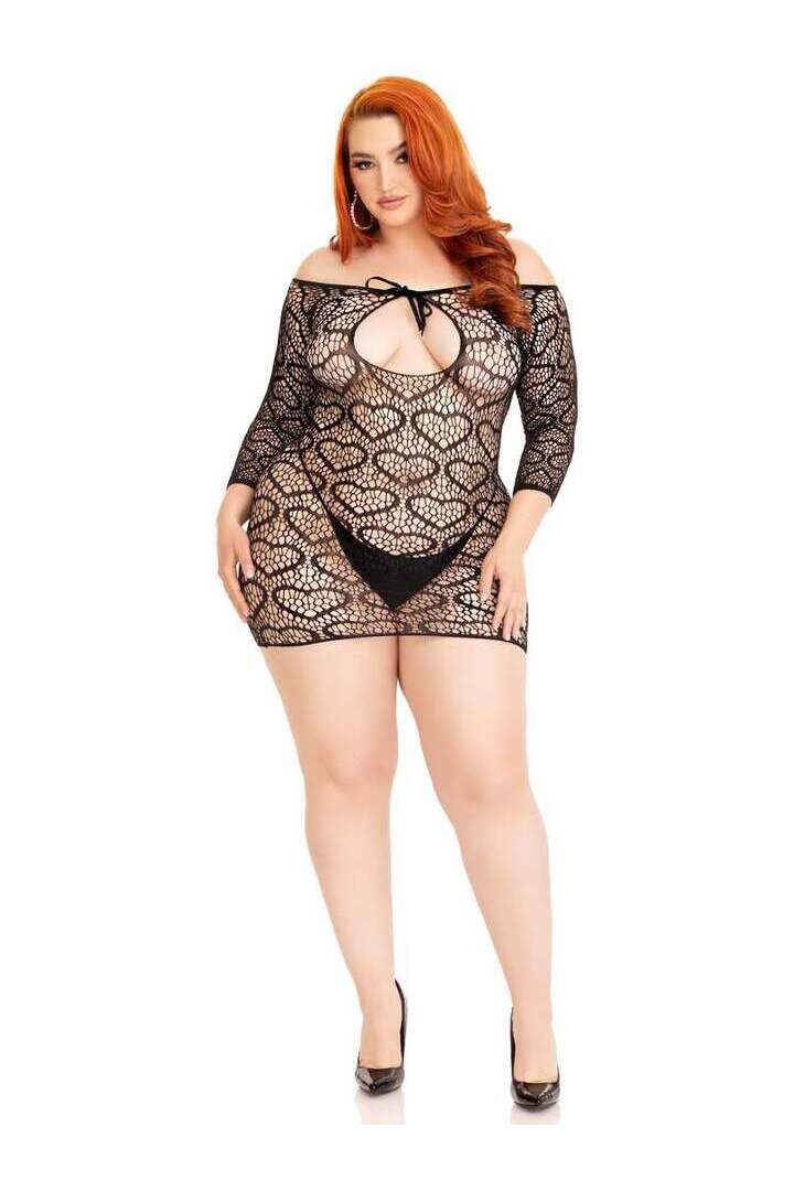 Leg Avenue Modern Love Plus Heart Net Dress in 1X/2X 3