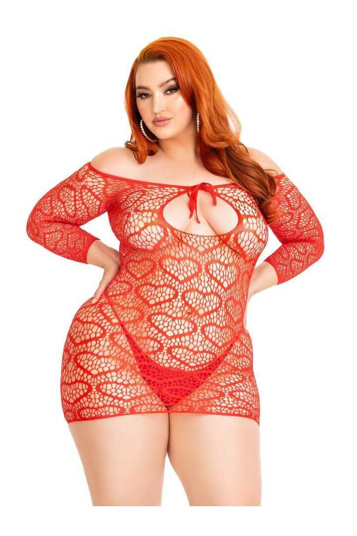 Leg Avenue Modern Love Plus Heart Net Dress in 1X/2X 5