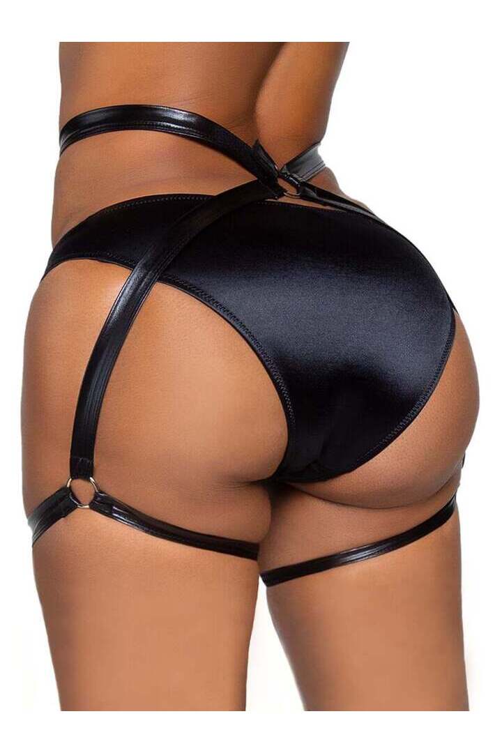 Leg Avenue Money Maker Wet Look Garter Butt Harness Black in One Size 2