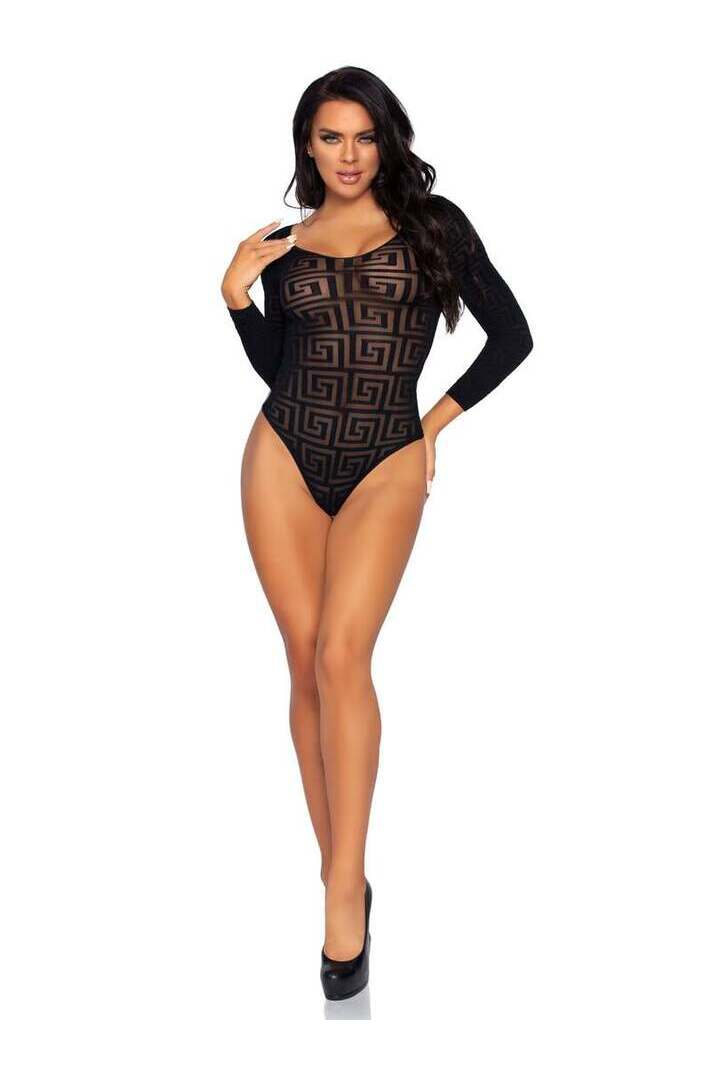 Leg Avenue Mosaic Opaque Bodysuit Black in One Size 4