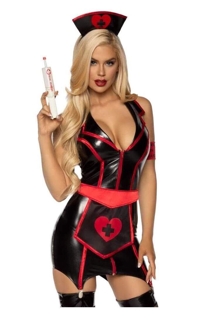 Leg Avenue Naughty Nurse Costume in Black/Red 2