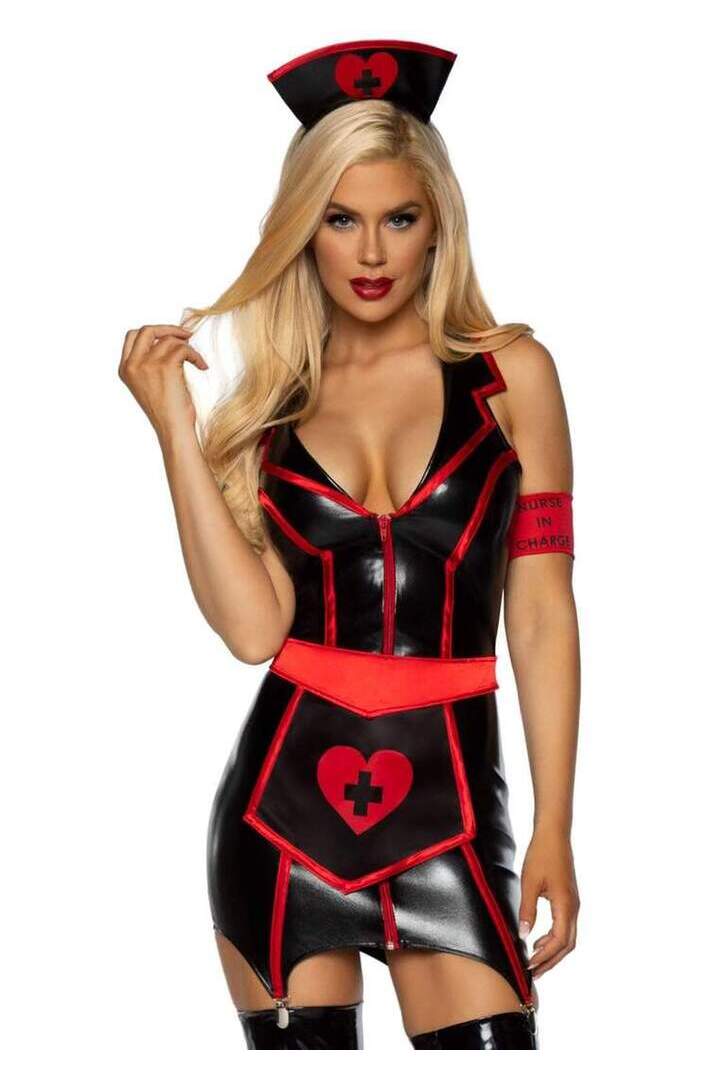 Leg Avenue Naughty Nurse Costume in Black/Red 