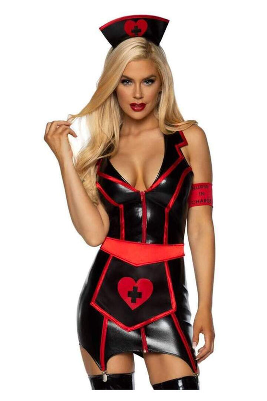 Leg Avenue Naughty Nurse Costume in Black/Red 