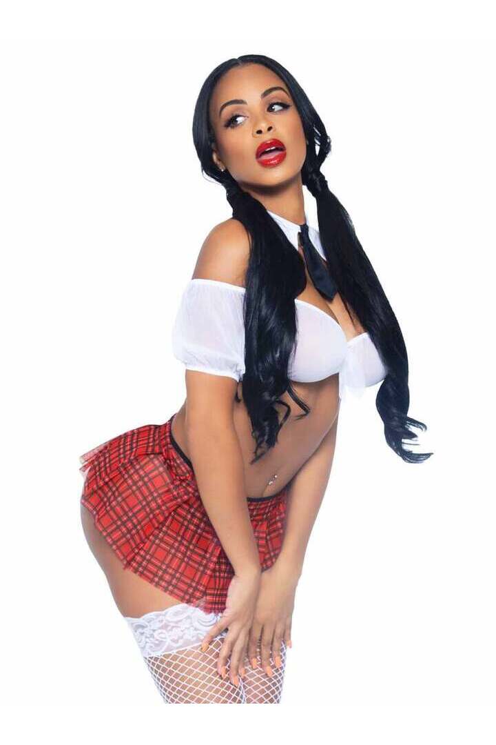 Leg Avenue Naughty School Girl Lingerie Set Red/White in One Size 2