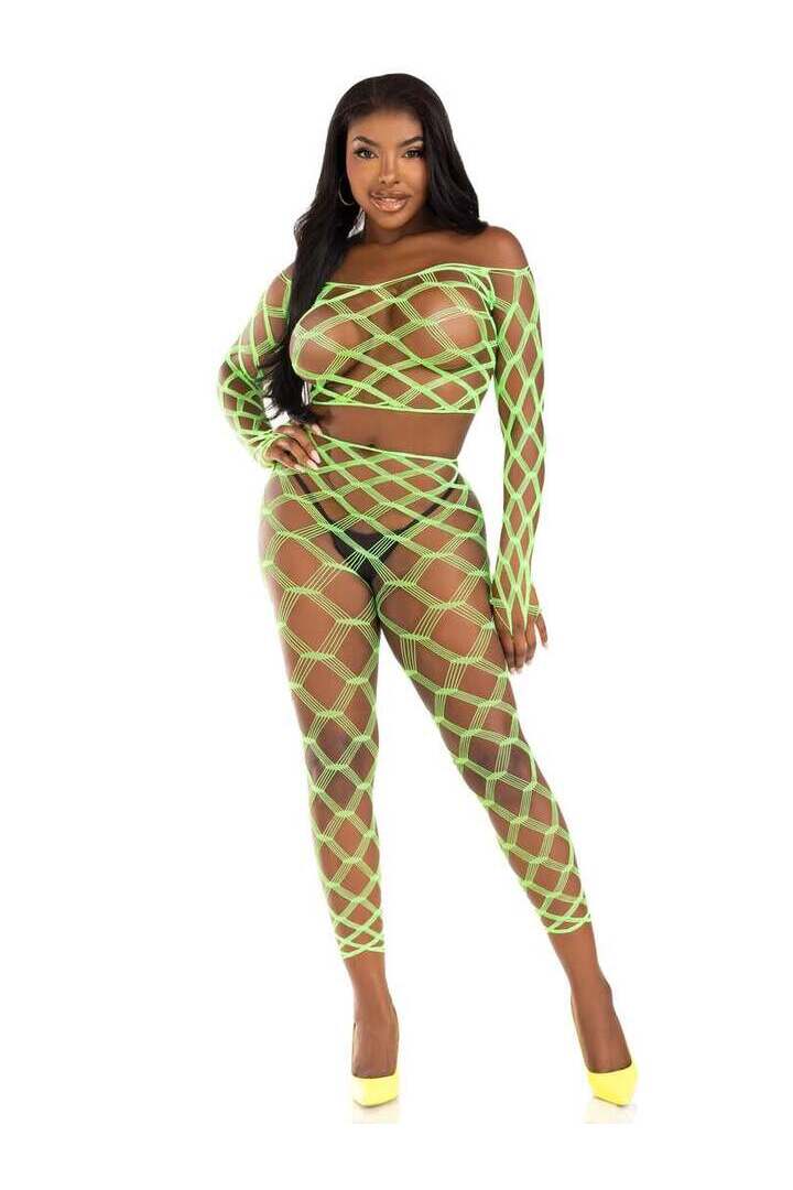 Leg Avenue Never Say Never Crop Top and Tights Set in One Size 9