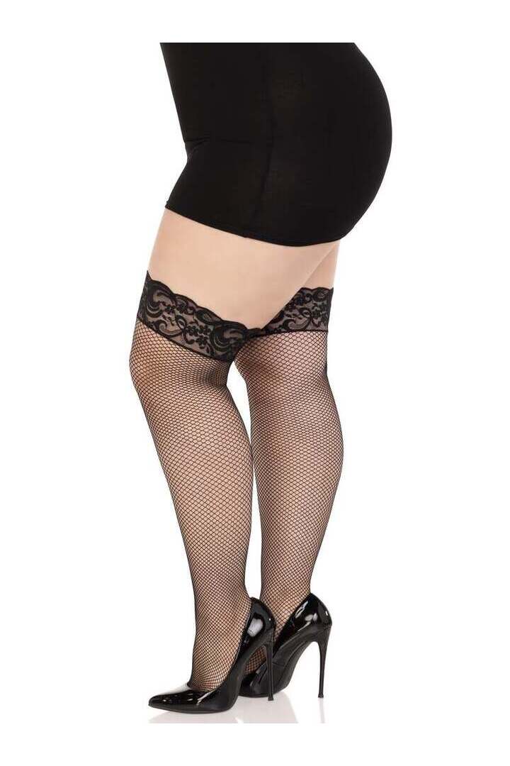 Leg Avenue Nicole Plus Fishnet Thigh High Stockings Black in Queen Size 2