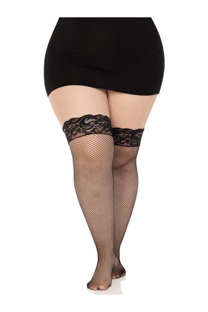 Leg Avenue Nicole Plus Fishnet Thigh High Stockings Black in Queen Size 3