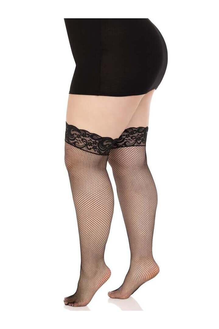 Leg Avenue Nicole Plus Fishnet Thigh High Stockings Black in Queen Size 4
