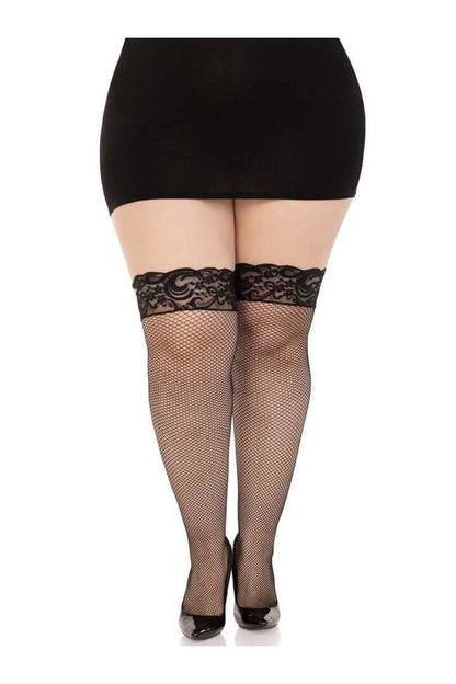 Leg Avenue Nicole Plus Fishnet Thigh High Stockings Black in Queen Size 