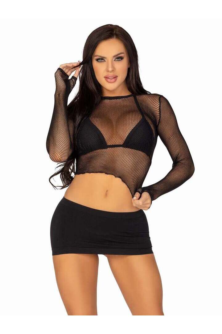 Leg Avenue Nikki Fishnet Gloved Top Black in One Size 3