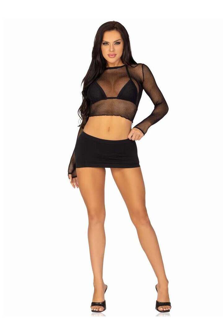 Leg Avenue Nikki Fishnet Gloved Top Black in One Size 5