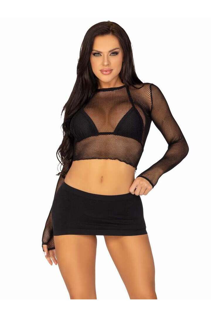 Leg Avenue Nikki Fishnet Gloved Top Black in One Size 