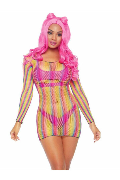 Leg Avenue Not Sorry Rainbow Net Dress Multicolor in One Size 2