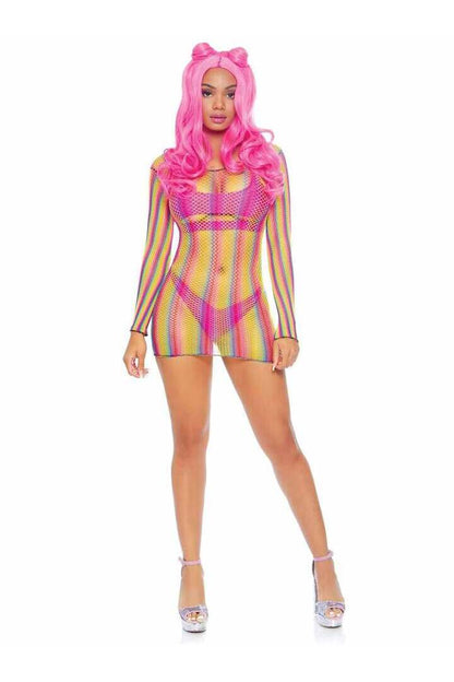 Leg Avenue Not Sorry Rainbow Net Dress Multicolor in One Size 3