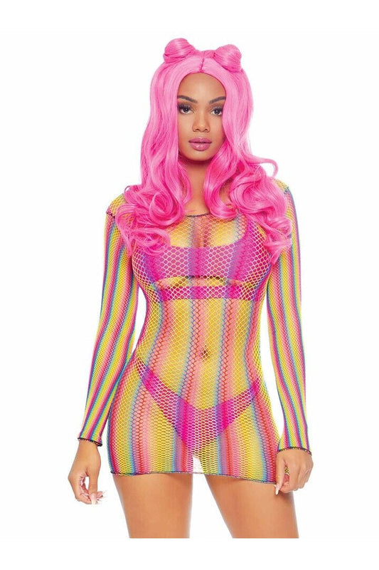 Leg Avenue Not Sorry Rainbow Net Dress Multicolor in One Size 