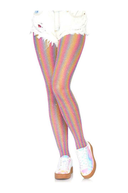Leg Avenue Nova Rainbow Striped Fishnet Tights in One Size 