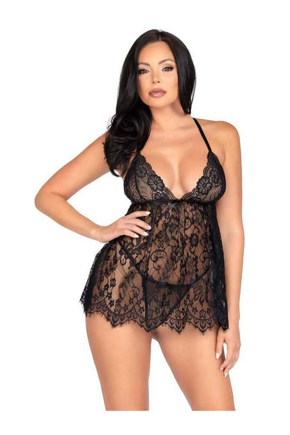 Leg Avenue On My Mind Lace Babydoll Set 9