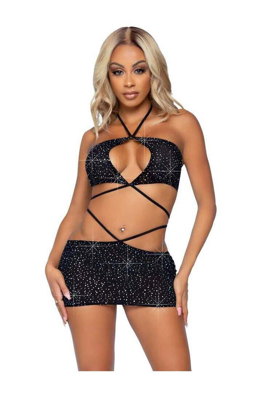 Leg Avenue Passion Play Bandeau & Skirt Set in Black 